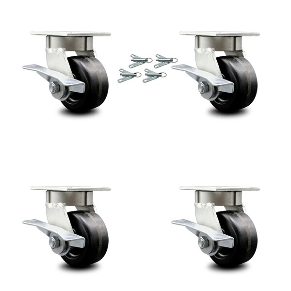 Service Caster 4 Inch Kingpinless Phenolic Wheel Swivel Caster Set with Brakes and Swivel Locks SCC-KP30S420-PHR-SLB-BSL-4 - main